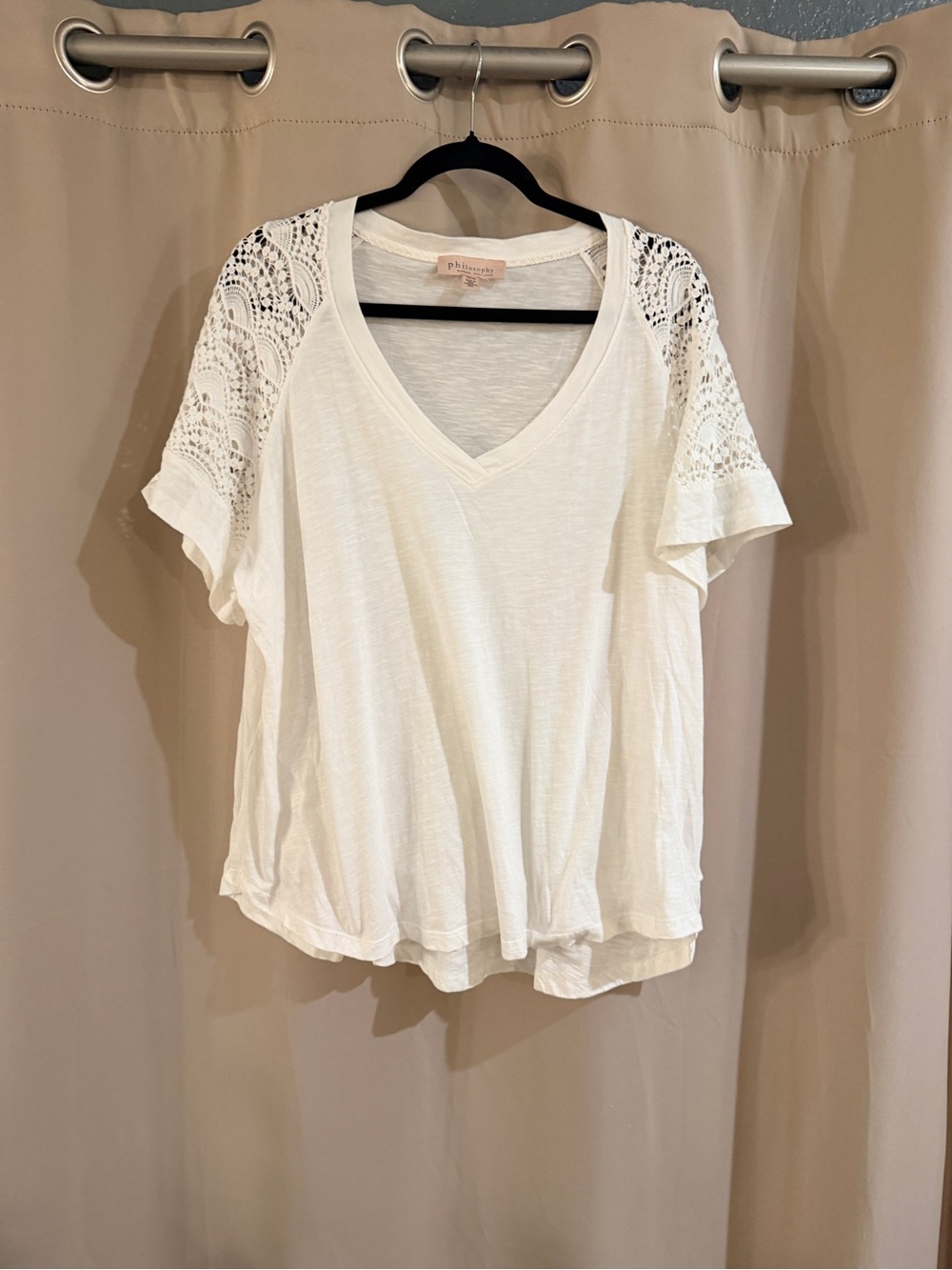 Philosophy V-Neck Tee with Lace Raglan Sleeves
